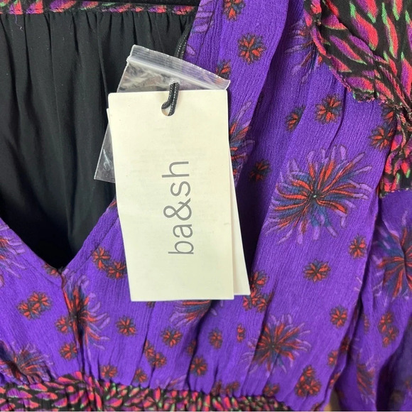 New BA&SH Gypsie Tiered Printed Crepe Midi Dress Purple Violet NWT Bohemian 4 - Picture 6 of 15